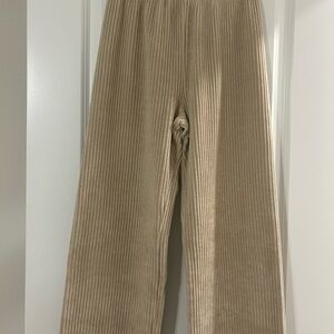 Woman Beige Ribbed Knit Wide-Leg Pants One Size | Made in Korea | Elastic Waist